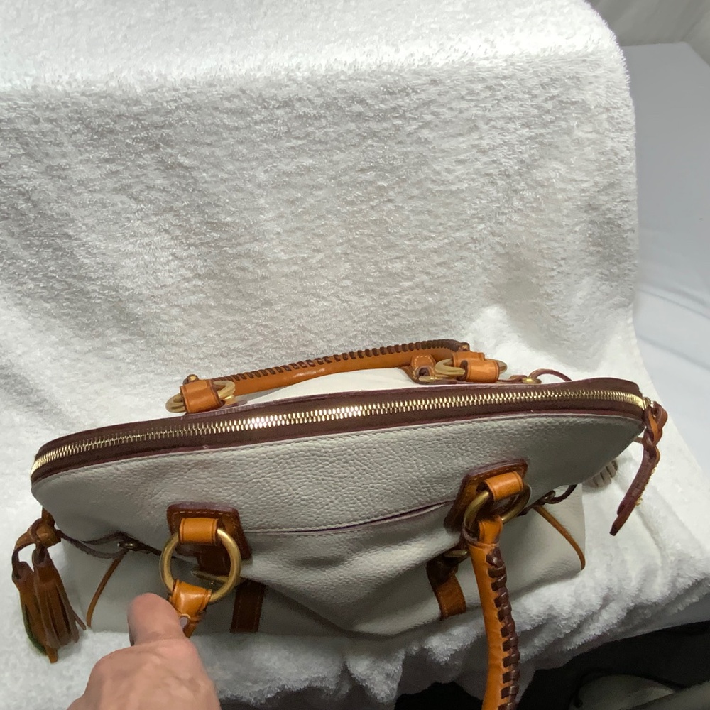 Dooney & Bourke Cream and Tan Domed Leather Satchel - Picture 4 of 16